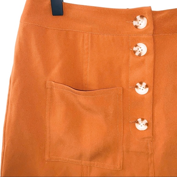 Tularosa Tate Shorts in Rust Burnt Orange High Waist Button Front Silky Shorts - Picture 5 of 15